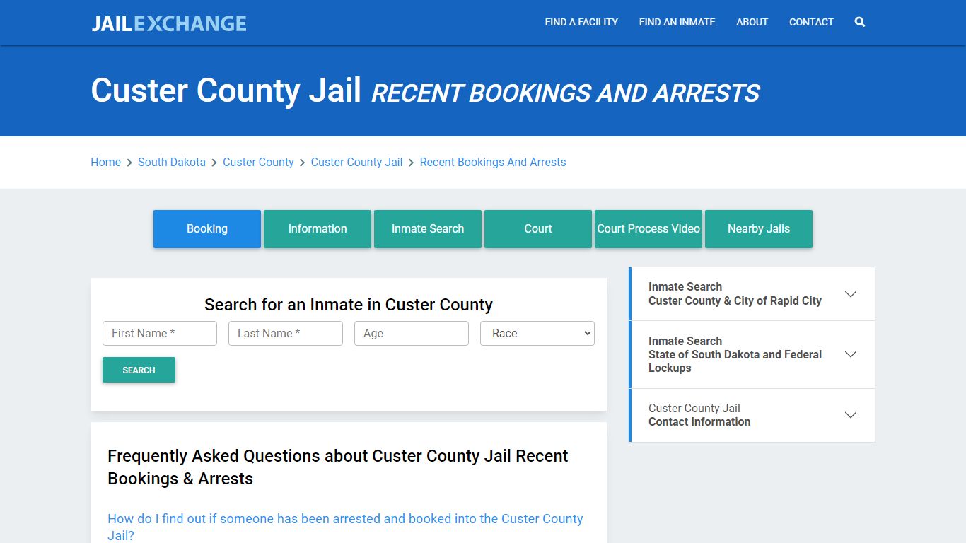 Custer County Jail Recent Bookings And Arrests - Jail Exchange